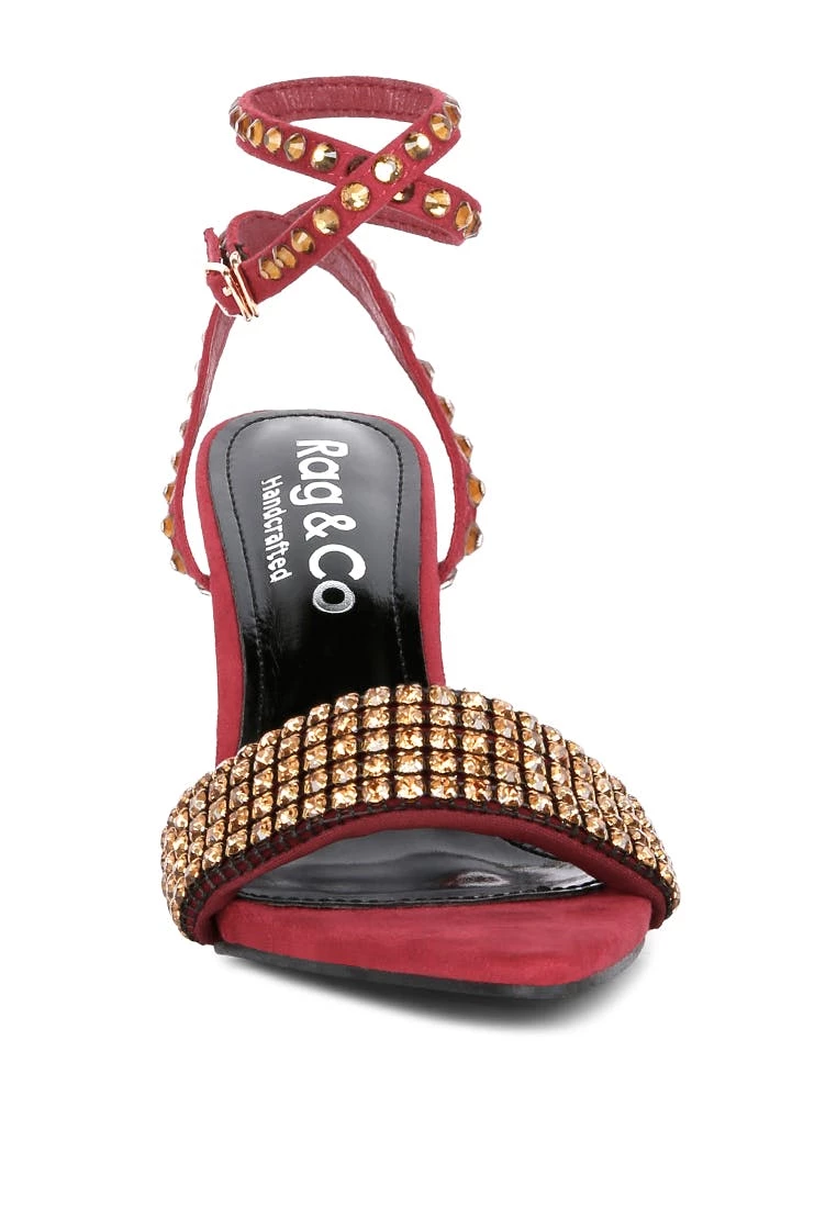 Rag & Co Zurin Burgundy High Heeled Diamante Sandals - Image 5