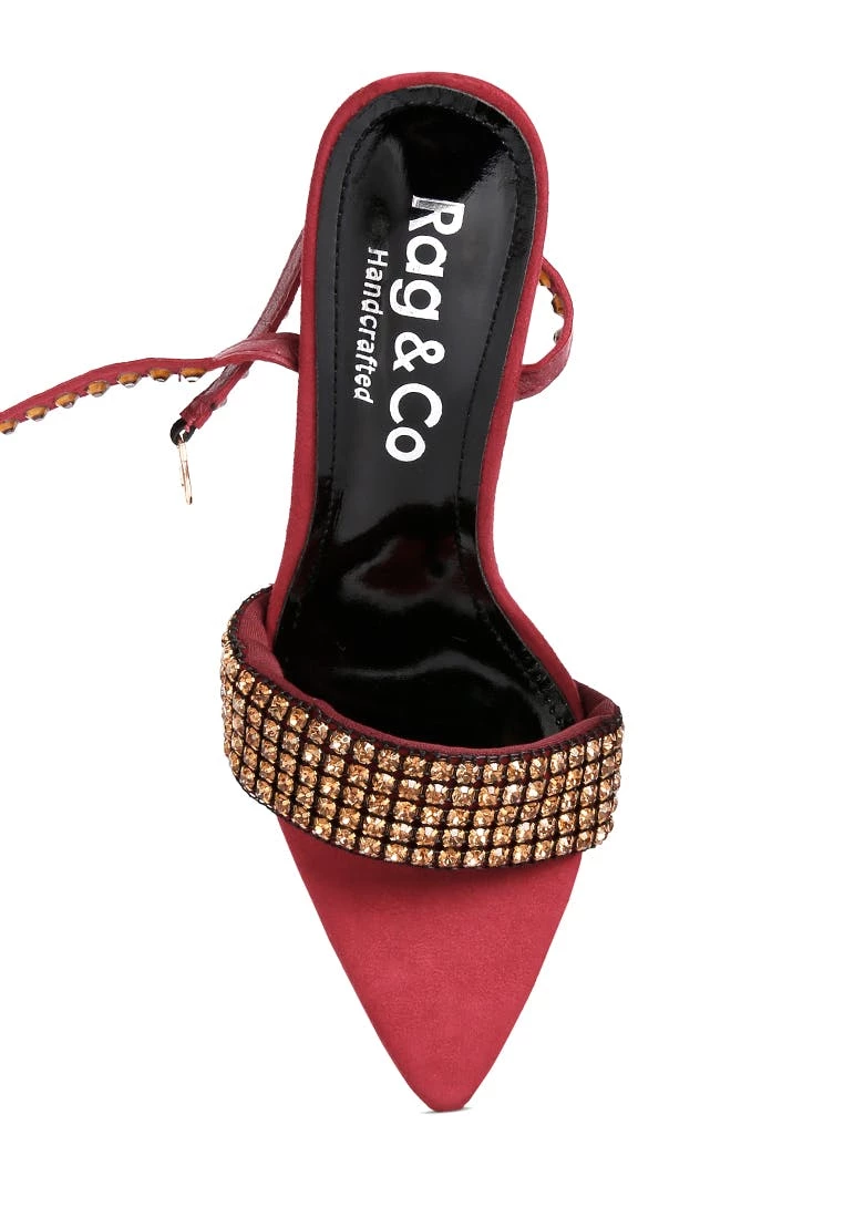 Rag & Co Zurin Burgundy High Heeled Diamante Sandals - Image 7