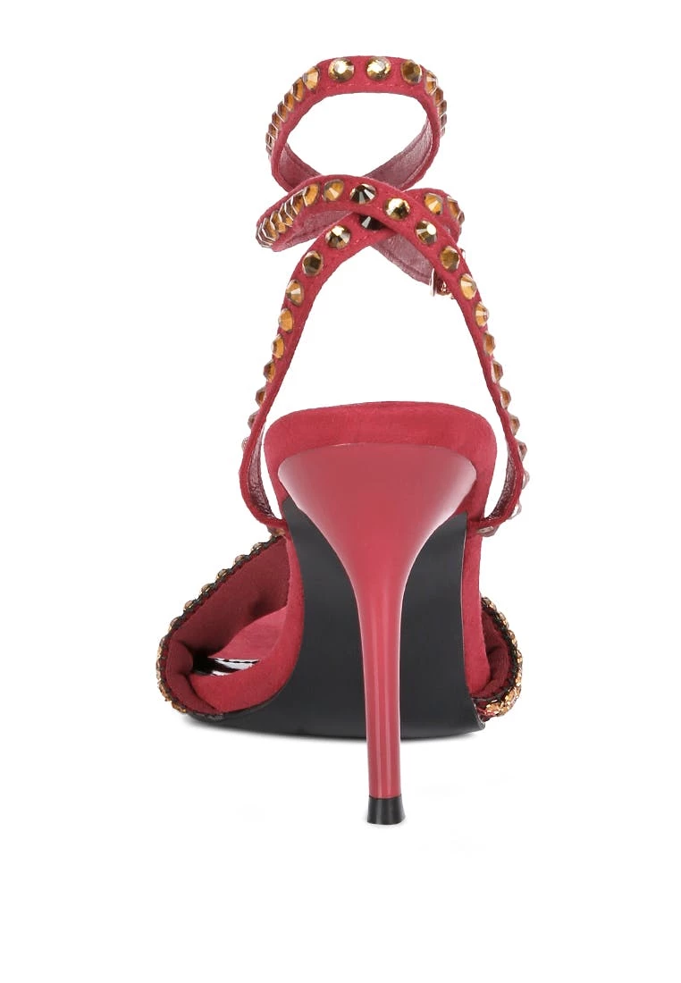 Rag & Co Zurin Burgundy High Heeled Diamante Sandals - Image 6