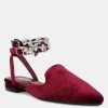 Rag & Co Salome Burgundy Velvet Luxe Jewelled Flat Mules