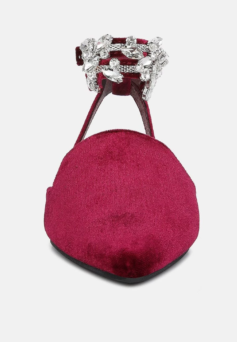 Rag & Co Salome Burgundy Velvet Luxe Jewelled Flat Mules - Image 3