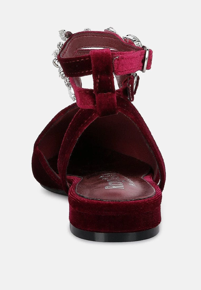 Rag & Co Salome Burgundy Velvet Luxe Jewelled Flat Mules - Image 5