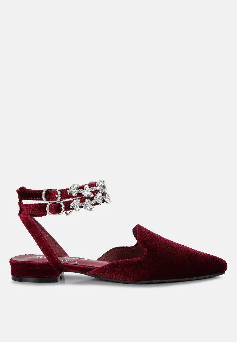 Rag & Co Salome Burgundy Velvet Luxe Jewelled Flat Mules - Image 2