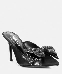 Rag & Co Elisda Black Diamante Bow Heeled Mules
