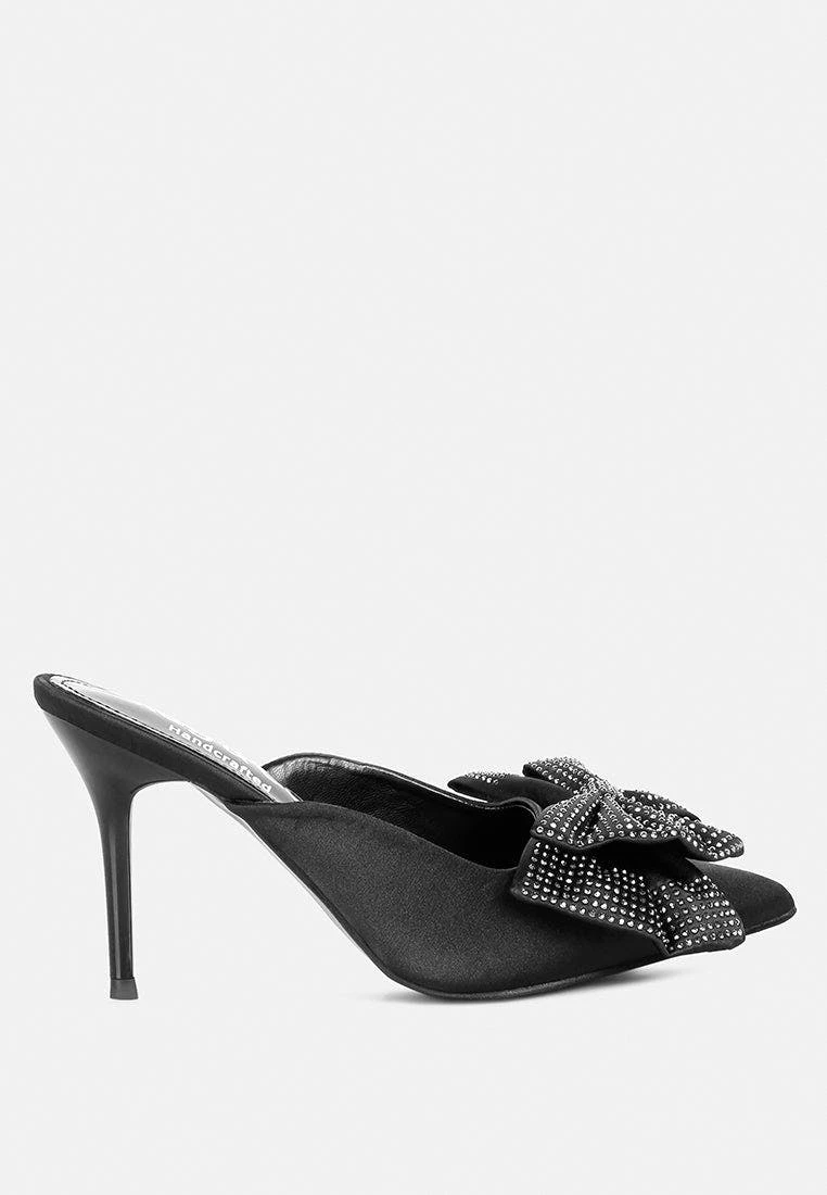 Rag & Co Elisda Black Diamante Bow Heeled Mules - Image 2