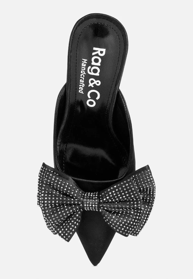Rag & Co Elisda Black Diamante Bow Heeled Mules - Image 6