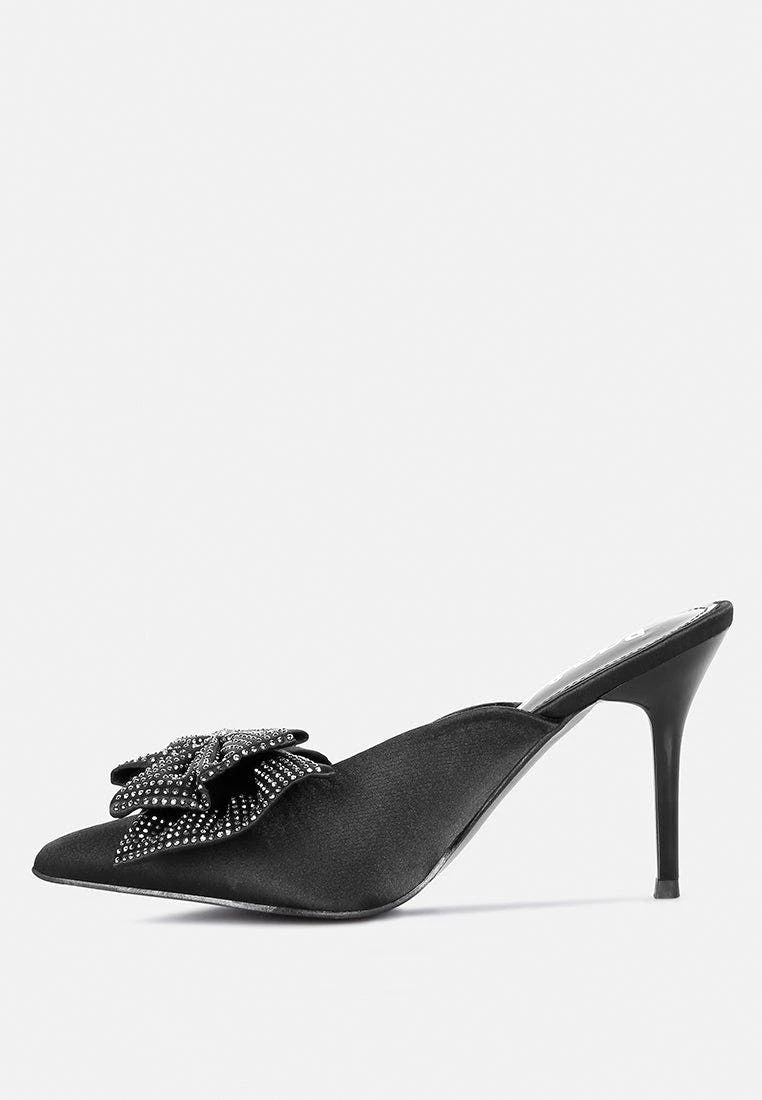 Rag & Co Elisda Black Diamante Bow Heeled Mules - Image 4
