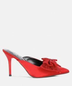 Rag & Co Elisda Red Diamante Bow Heeled Mules