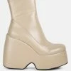 Rag & Co Purnell Beige High Platform Ankle Boots
