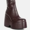 Rag & Co Purnell Burgundy High Platform Ankle Boots