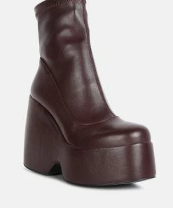 Rag & Co Purnell Burgundy High Platform Ankle Boots