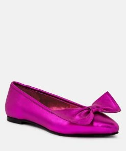 Rag & Co Pie-Tribe Metallic Bow Ballerinas In Fuchsia