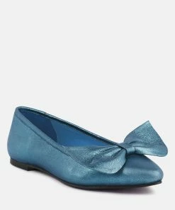 Rag & Co Pie-Tribe Metallic Bow Ballerinas In Blue