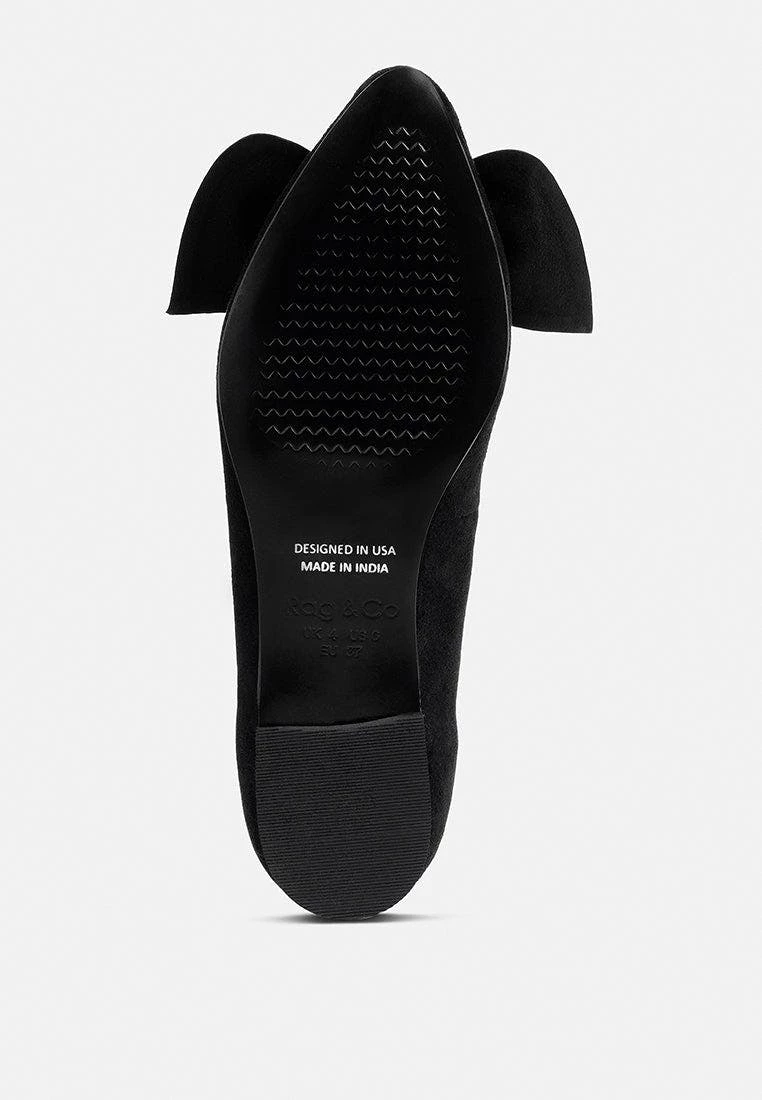 Rag & Co Huckle Black Big Bow Suede Ballerina Flats - Image 5