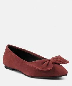 Rag & Co Huckle Burgundy Big Bow Suede Ballerina Flats
