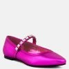 Rag & Co Alverno Metallic Diamante Mary Jane Leather Flats In Fuchsia