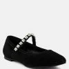 Rag & Co Assisi Black Fine Suede MaryJane Ballet Flats