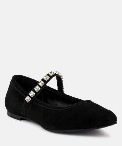 Rag & Co Assisi Black Fine Suede MaryJane Ballet Flats