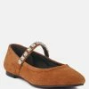 Rag & Co Assisi Tan Fine Suede MaryJane Ballet Flats