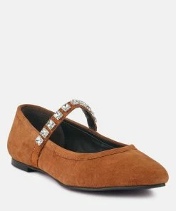Rag & Co Assisi Tan Fine Suede MaryJane Ballet Flats