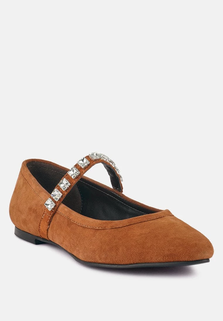 Rag & Co Assisi Tan Fine Suede MaryJane Ballet Flats