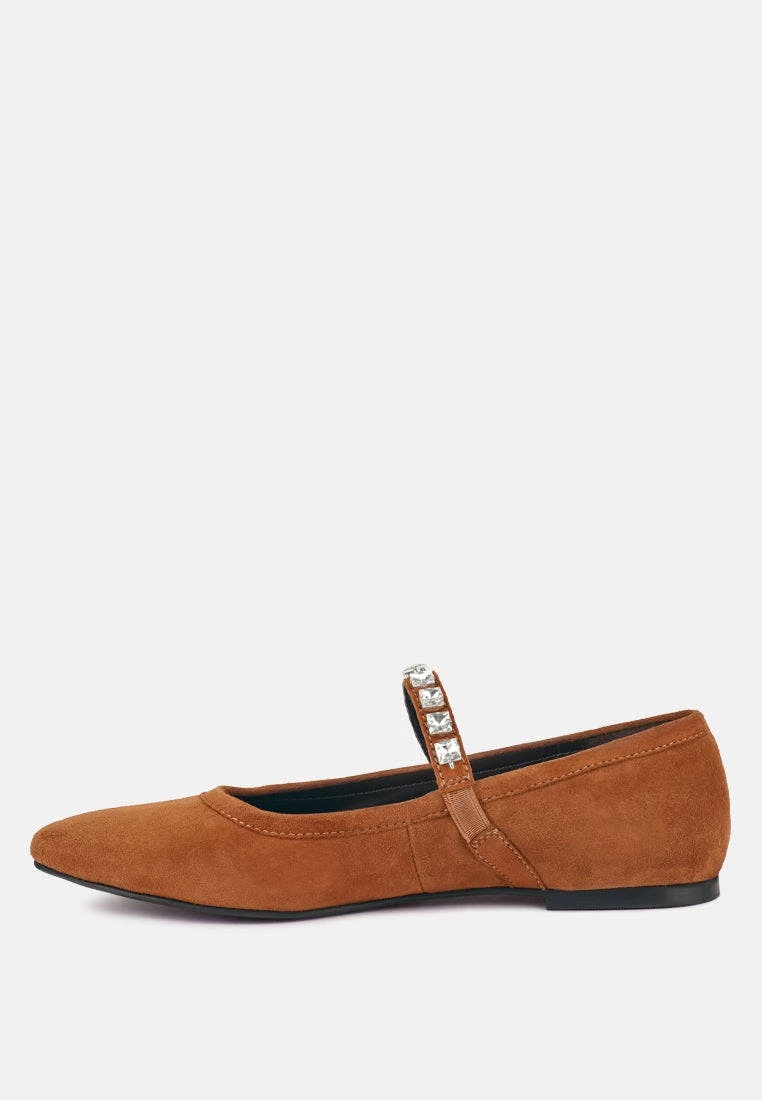 Rag & Co Assisi Tan Fine Suede MaryJane Ballet Flats - Image 4