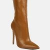 Rag & Co Nagini Over Ankle Pointed Toe High Heeled Boot In Tan