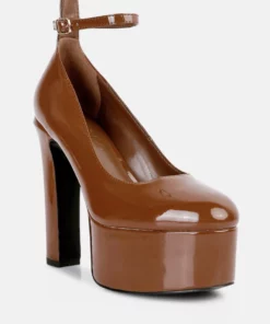 Rag & Co Babe Heaven Patent Pu Maryjane Sandals In Tan