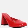 Rag & Co Neoplast Red Patent PU Block Heeled Mules Sandals