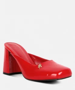 Rag & Co Neoplast Red Patent PU Block Heeled Mules Sandals