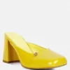 Rag & Co Neoplast Yellow Patent PU Block Heeled Mules Sandals