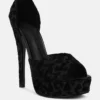 Rag & Co Brigitte Black Leopard Print Peep Toe Stiletto Sandal