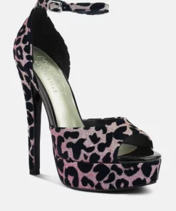 Rag & Co Brigitte Pink Leopard Print Peep Toe Stiletto Sandal