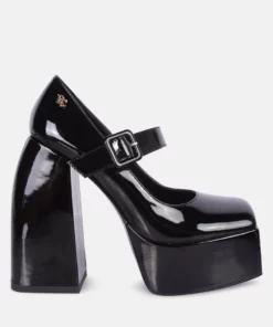 Rag & Co Pablo Black Statement High Platform Heel Mary Jane Sandals