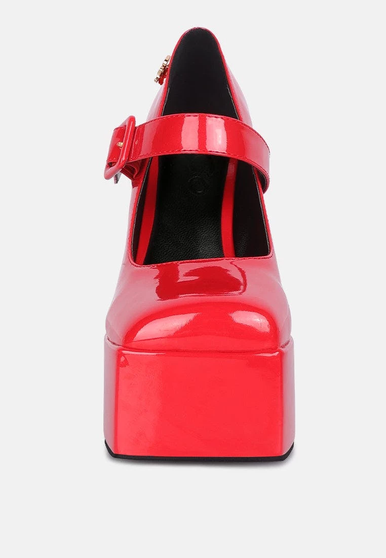 Rag & Co Pablo Red Statement High Platform Heel Mary Jane Sandals - Image 3