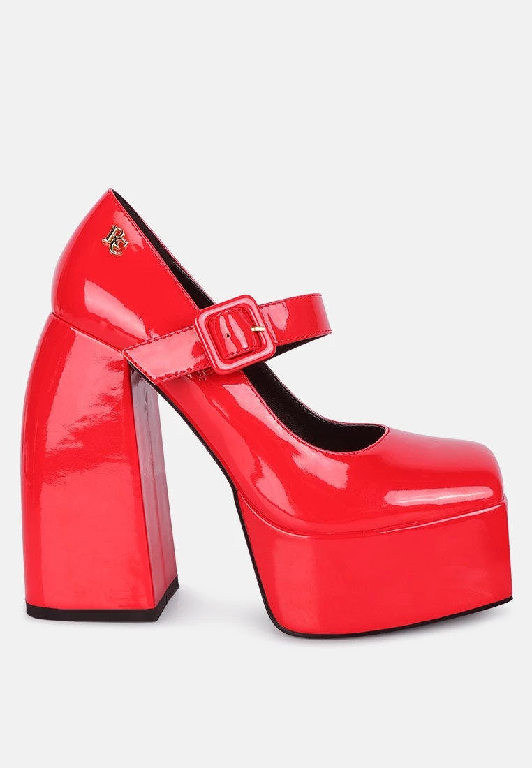 Rag & Co Pablo Red Statement High Platform Heel Mary Jane Sandals