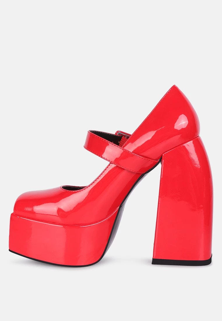 Rag & Co Pablo Red Statement High Platform Heel Mary Jane Sandals - Image 4