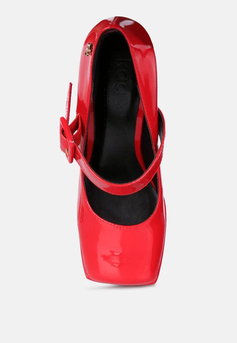 Rag & Co Pablo Red Statement High Platform Heel Mary Jane Sandals - Image 6