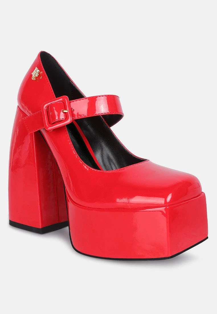 Rag & Co Pablo Red Statement High Platform Heel Mary Jane Sandals - Image 2