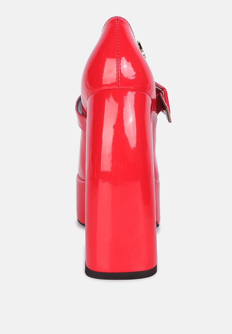 Rag & Co Pablo Red Statement High Platform Heel Mary Jane Sandals - Image 5