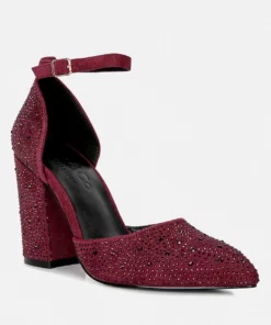 Rag & Co Ulver Rhinestone Embellished Block Heel Sandals In Burgundy
