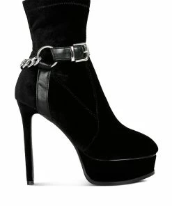Rag & Co Zeppelin Black High Platform Velvet Ankle Boots