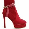 Rag & Co Zeppelin Red High Platform Velvet Ankle Boots