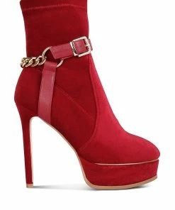Rag & Co Zeppelin Red High Platform Velvet Ankle Boots