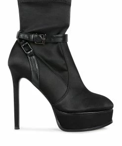 Rag & Co Doesburg Black Satin Stiletto Ankle Boot