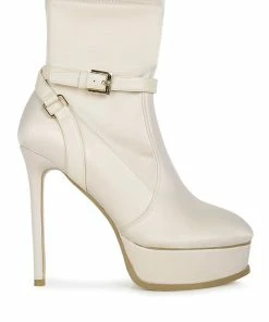 Rag & Co Doesburg Beige Satin Stiletto Ankle Boot