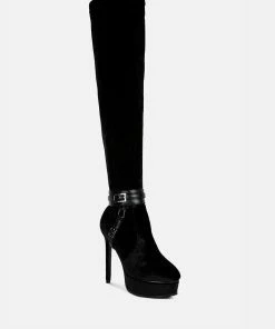 Rag & Co Bison Black High Platform Heeled Long Boots