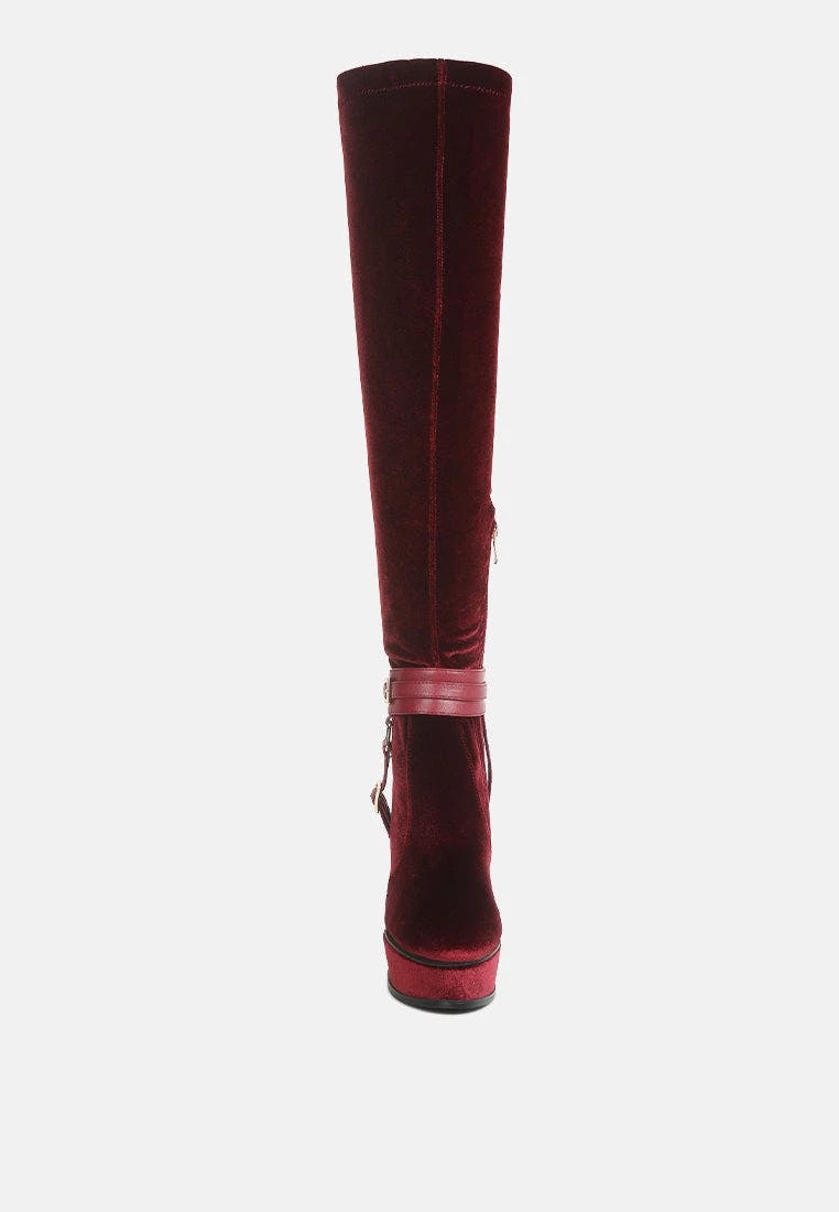 Rag & Co Bison Burgundy High Platform Heeled Long Boots - Image 3