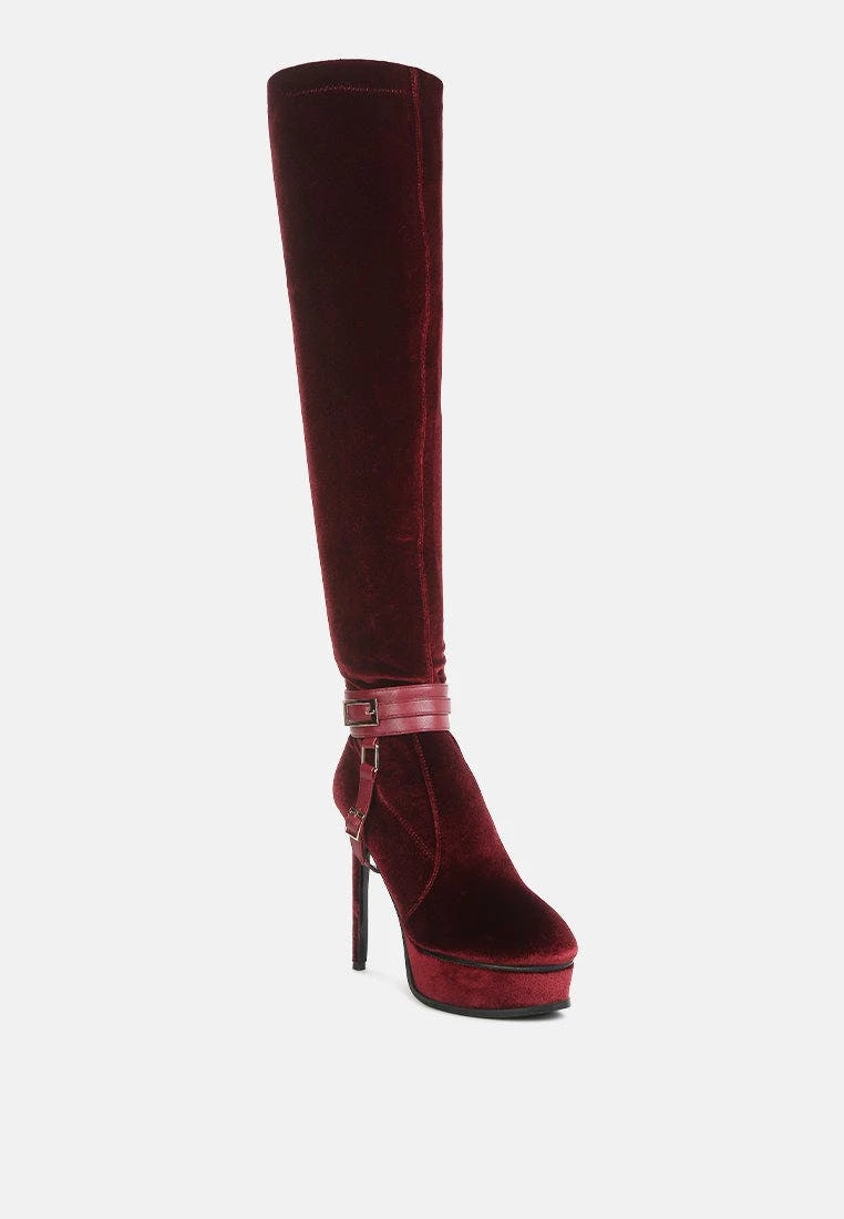 Rag & Co Bison Burgundy High Platform Heeled Long Boots