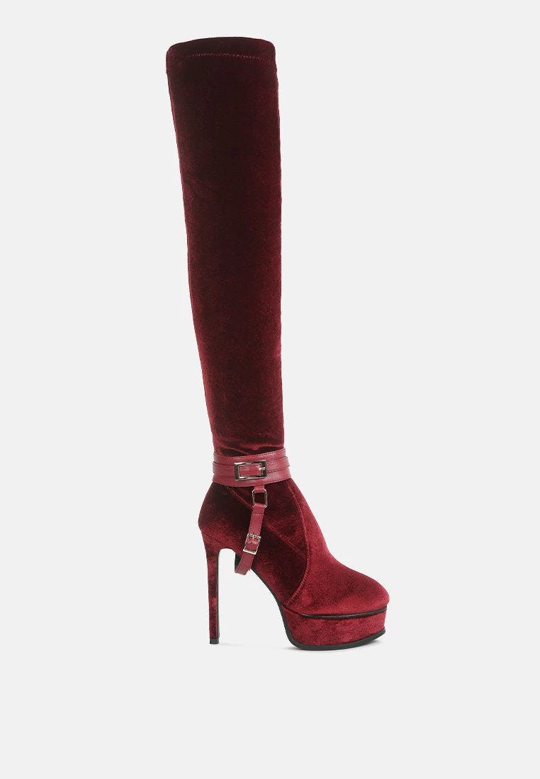 Rag & Co Bison Burgundy High Platform Heeled Long Boots - Image 2